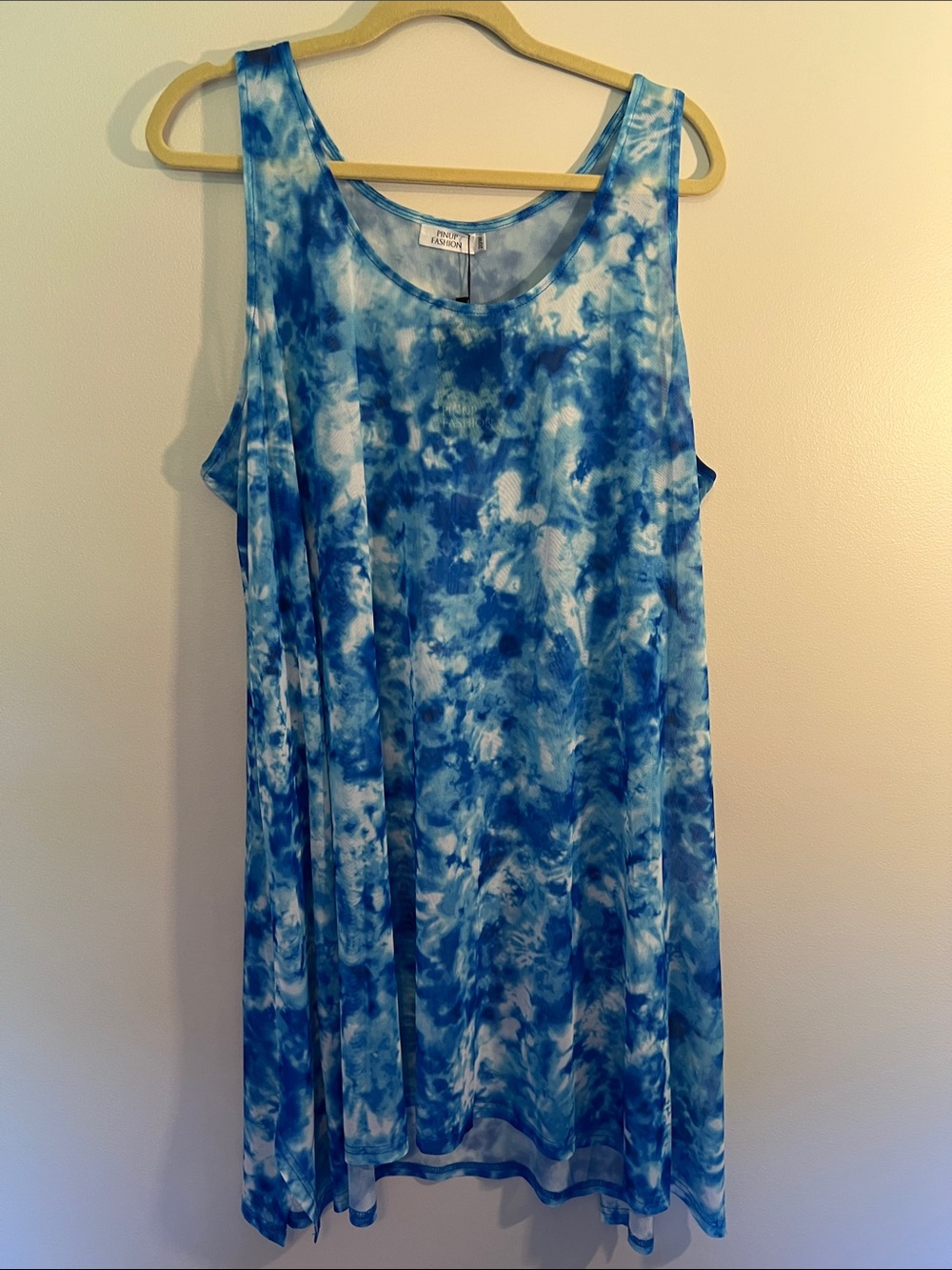 Blue Tie-Dye Sleeveless Swing Swimsuit Coverup Dress